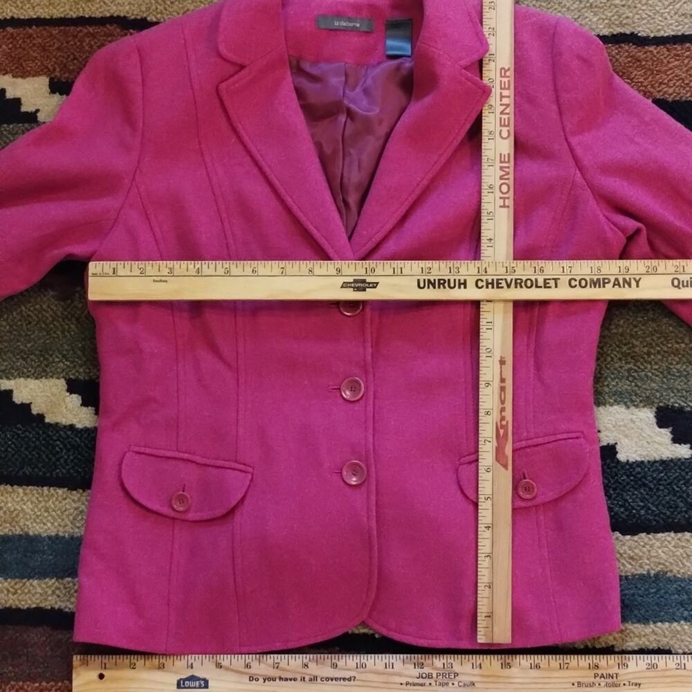 Vintage 1990s Liz Claiborne Raspberry Pink Tweed Soft Wool Fitted Blazer 10 - Picture 9 of 14
